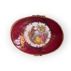 Vintage LIMOGES Castel victorian people floral porcelain Trinket Box France